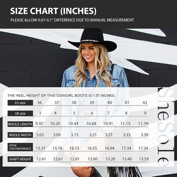 SheSole Ladies Cowboy Boots Fashion Toe Mid Calf Women's Western Cowgirl Boots - Picture 6 of 9